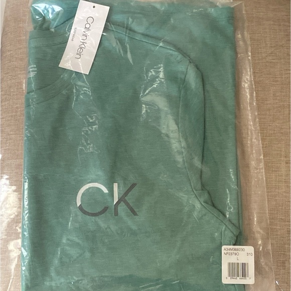 Calvin Klein Men’s Slub Jersey Logo Sleepwear Tee Beryl Green T-Shirt - Picture 10 of 15
